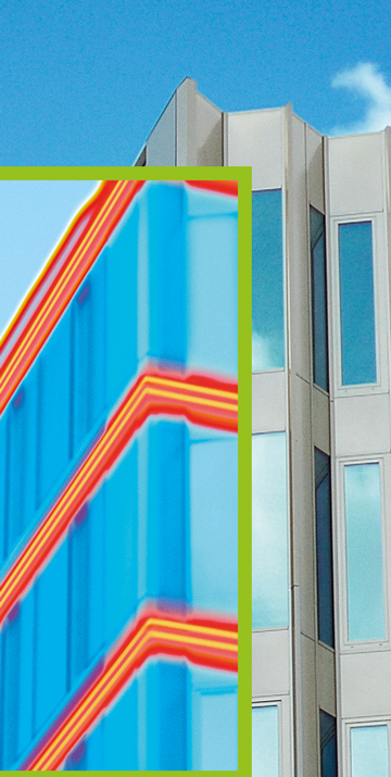 Commercial building with illustration of thermal insulation