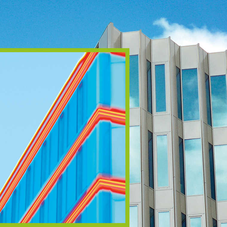 Commercial building with illustration of thermal insulation